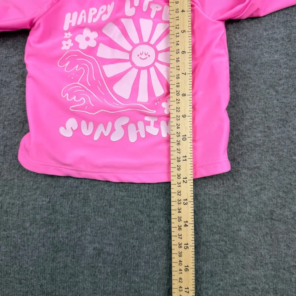 Cat & Jack Rash Guard Kids 3T Pink Happy Little Sunshine Long‎ Sleeve Swim Top